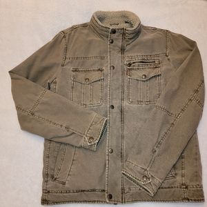 Men's Khaki LEVI Sherpa/Faux Fur Lined Trucker/Utility Jacket Size Small